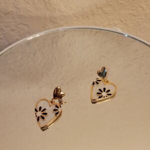 Gold Heart Flower Earrings